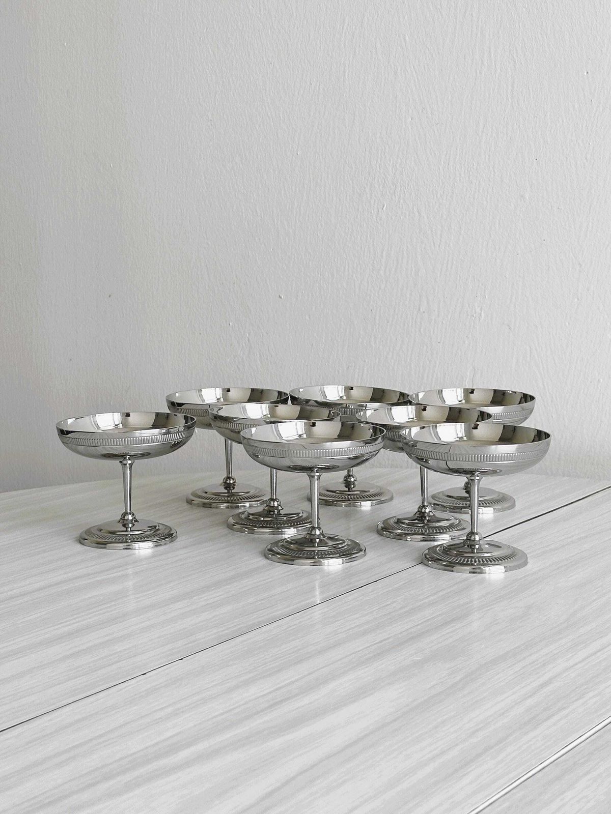 8 Or 6 Stainless Steel Bowls On Foot, Letang Remy Style, French Made, Metal Tableware, Stainless Steel Bowls, Dessert Service, Gift