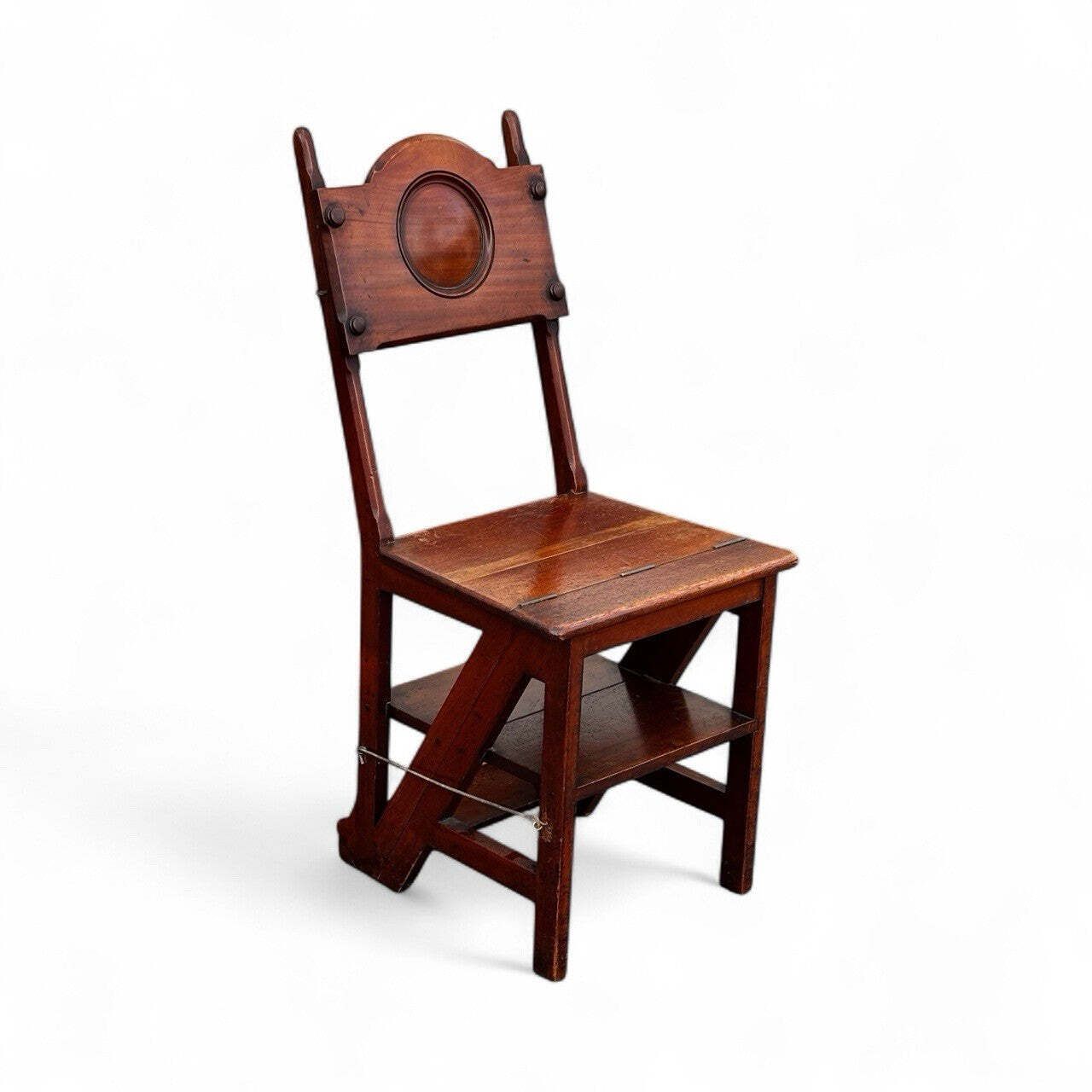 Antique Metamorphic Mahogany Chair That Folds Over Into Library Steps photo furniture