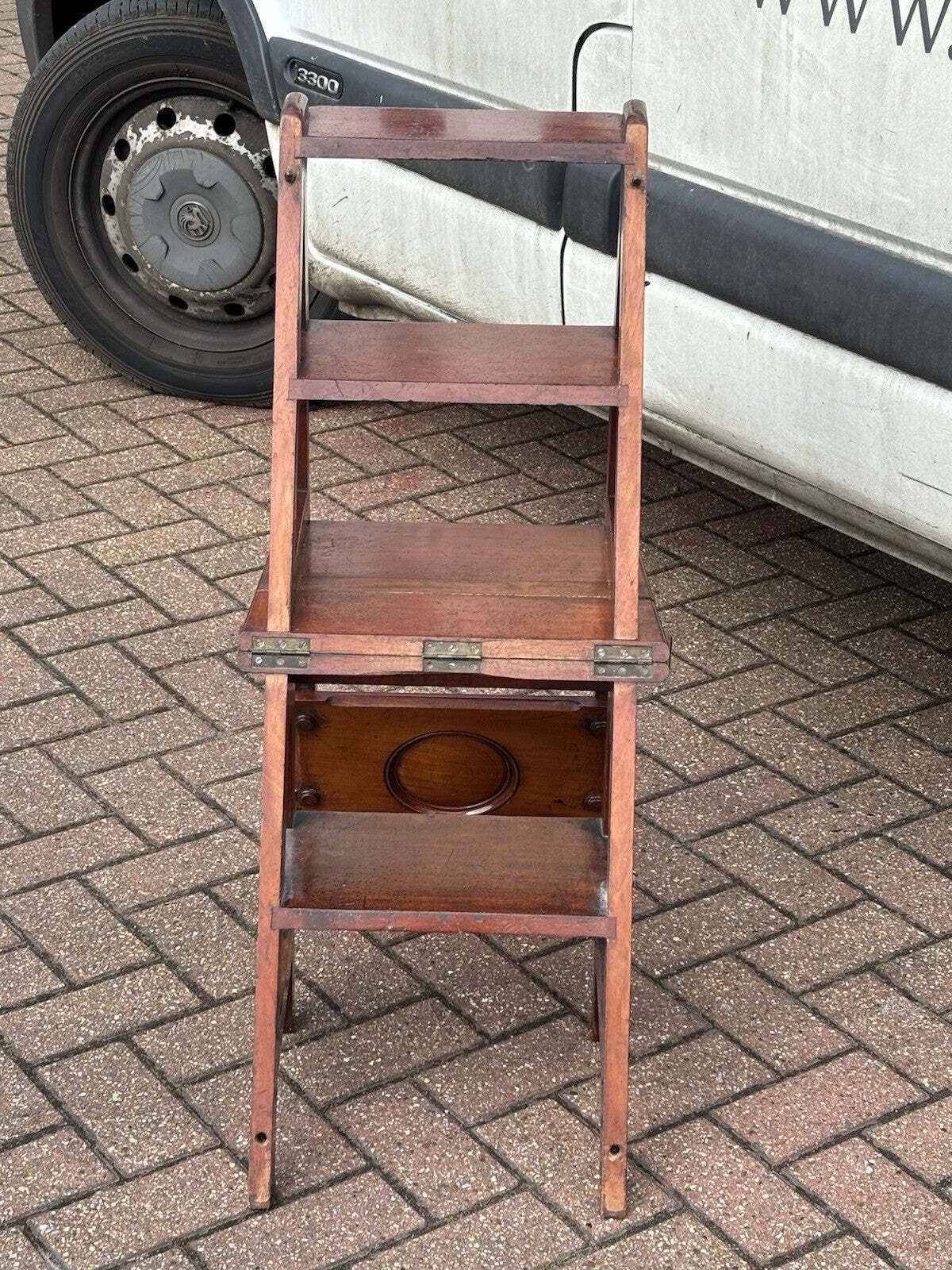 photo furniture Antique Metamorphic Mahogany Chair That Folds Over Into Library Steps