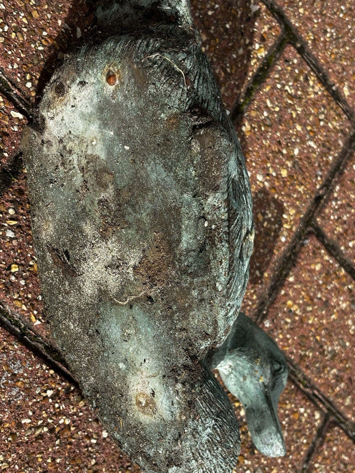 Pair Of Metal Garden Ducks With Aged Verdigris photo vinterior