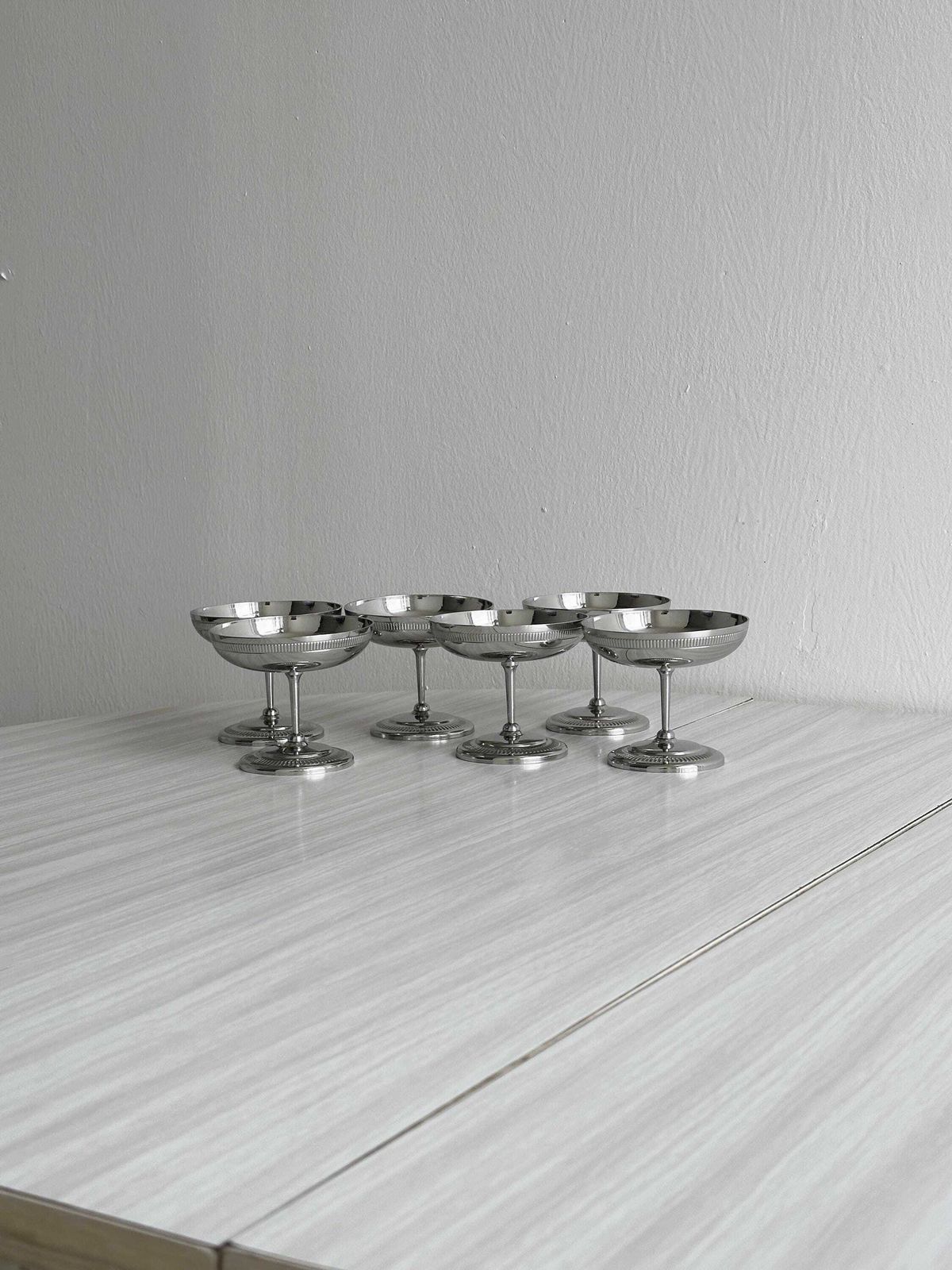 6 Letang Remy Stainless Steel Footed Bowls, French Made, Metal Tableware, Stainless Steel Bowls, Dessert Set, Vintage Gift.