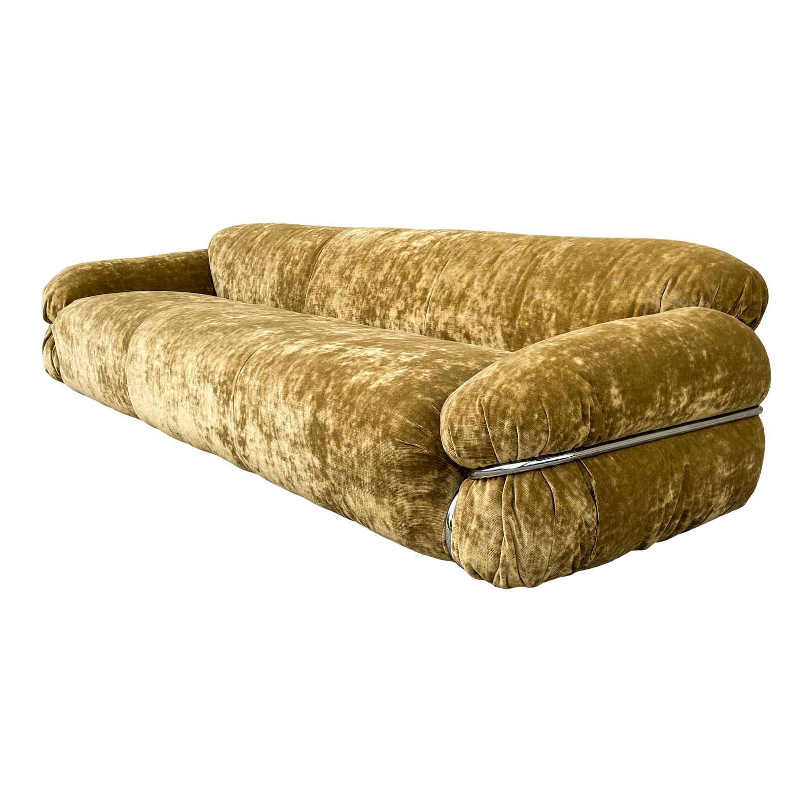 Sesann Three Seater Sofa By Gianfranco Frattini For Cassina, 1970s, Restored In Ocher Yellow Velvet photo furniture