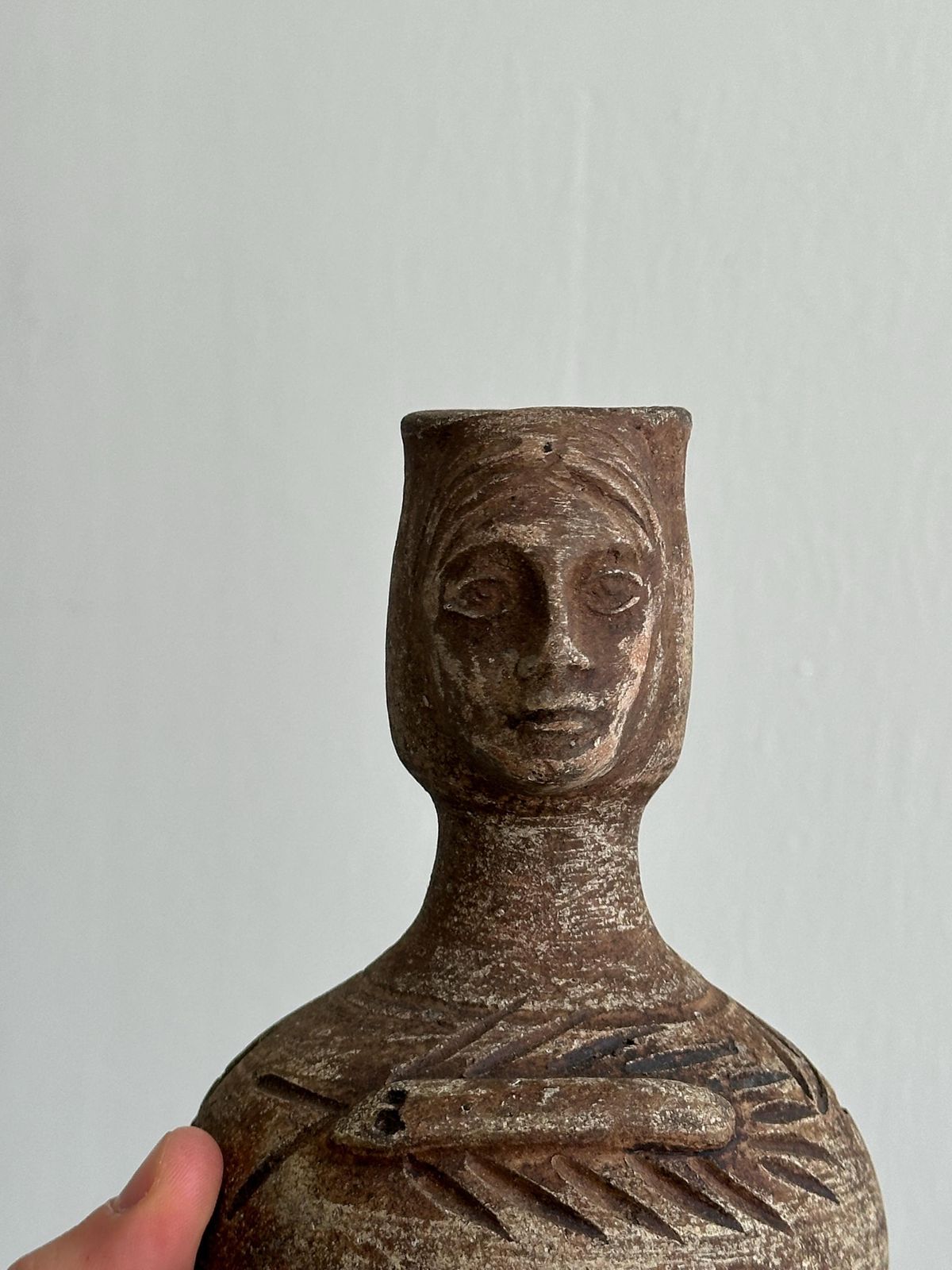 Decorative Vase, Minimalist And Brutalist Style, Wabi Sabi Inspiration, Antique Pottery, Ceramic Woman Face photo vinterior