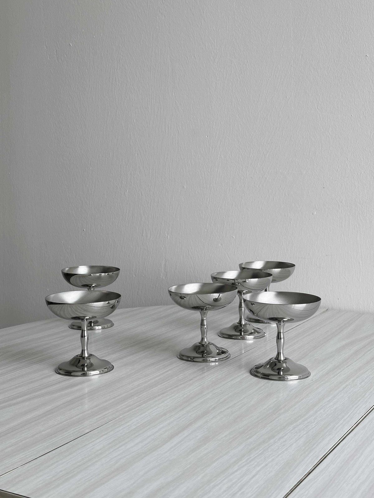 6 Stainless Steel Footed Bowls, Letang Remy Style, French Manufacture, Metal Tableware, Stainless Steel Bowls, Dessert Service, Gift. photo buy
