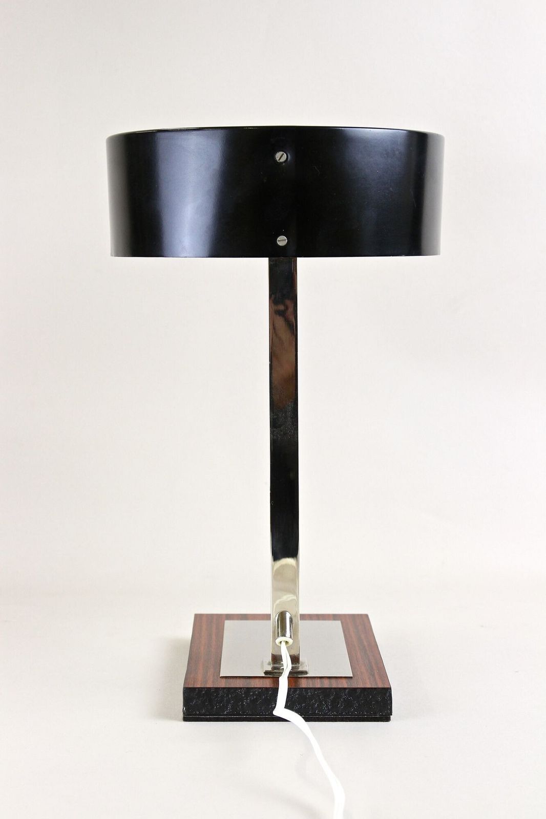 20th Century Chromed Lamp With Black Metal Lamp Shade, At Circa 1950 photo vintage