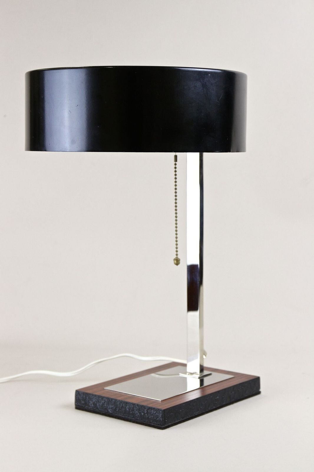 photo vinterior 20th Century Chromed Lamp With Black Metal Lamp Shade, At Circa 1950