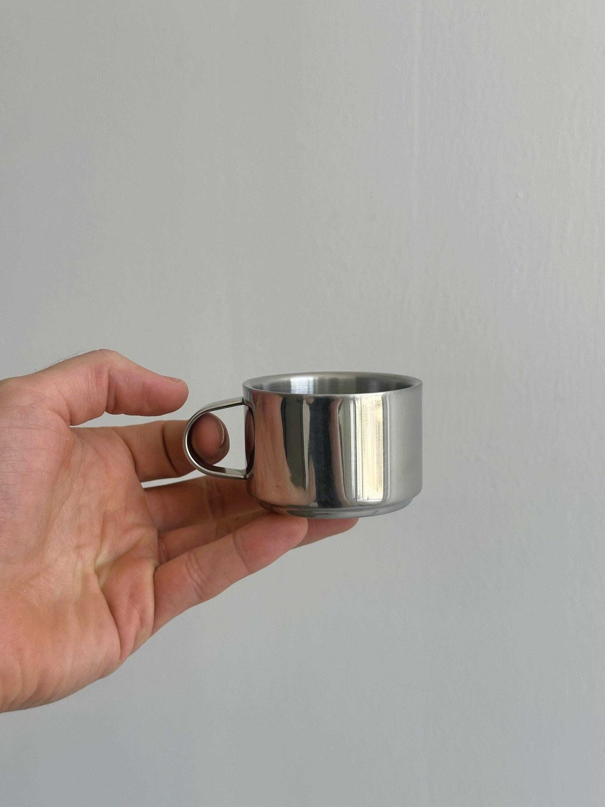 Designer Set Of 2 Stainless Steel Coffee Cups With Saucers, Contemporary Chic Style, Gift Idea, Metal Tableware, Breakfast photo Home Decor