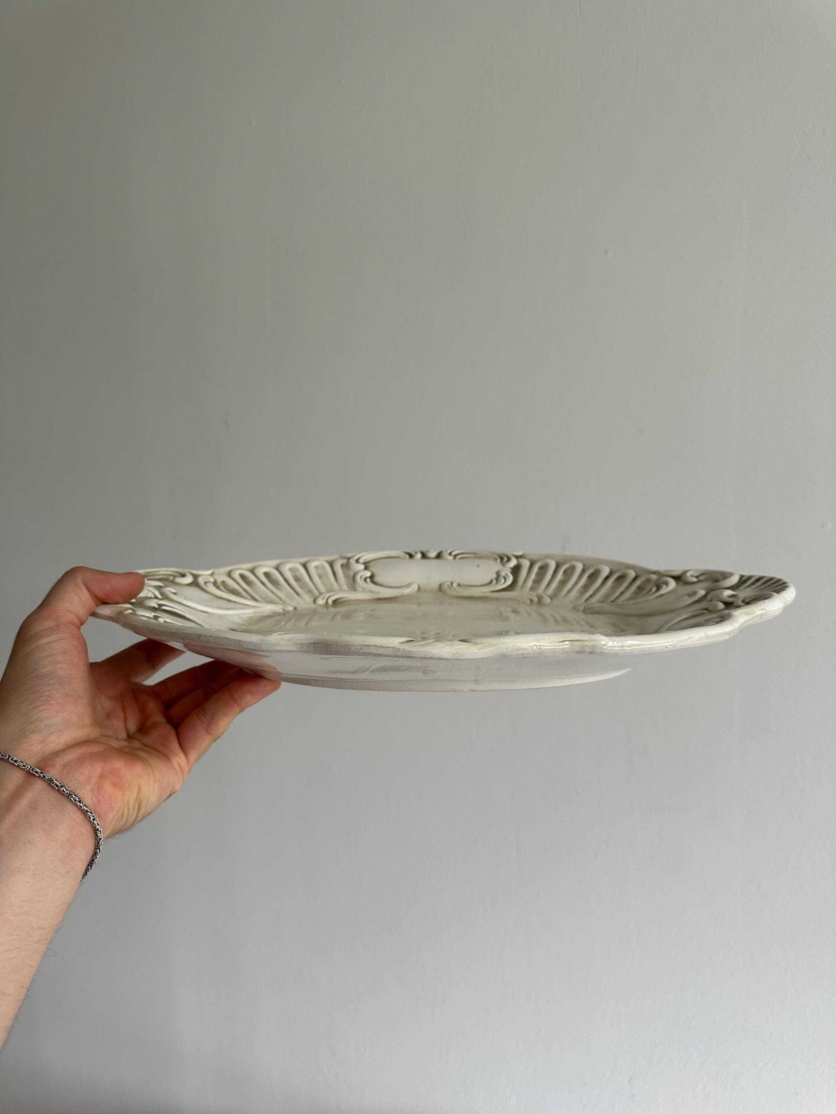 Antique Cream Ceramic Tray With A Faux Patina, Baroque Relief Decoration, Serving Dish, Shabby Chic, Retro Centerpiece Tray photo Home Decor