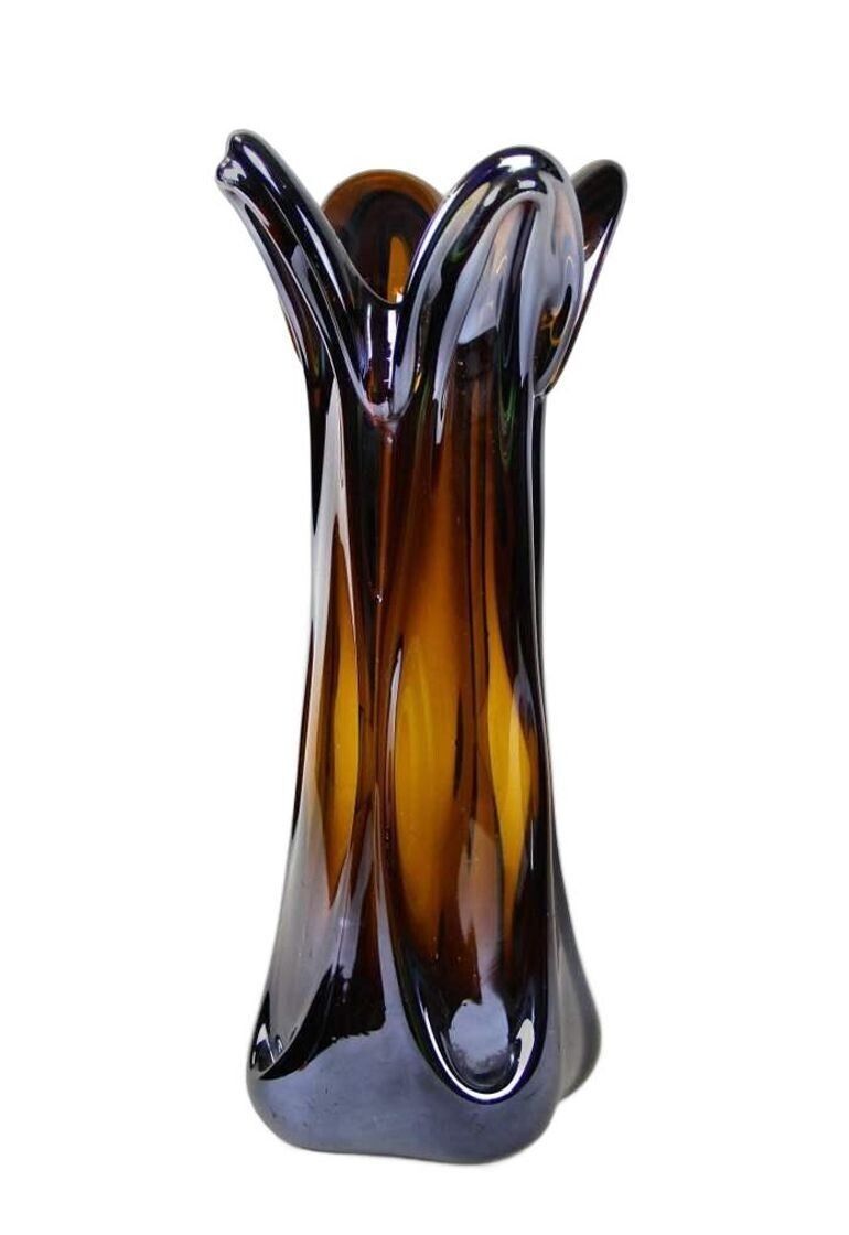 20th Century Murano Glass Vase With Iridiscent Chrome Effect, It Circa 1970