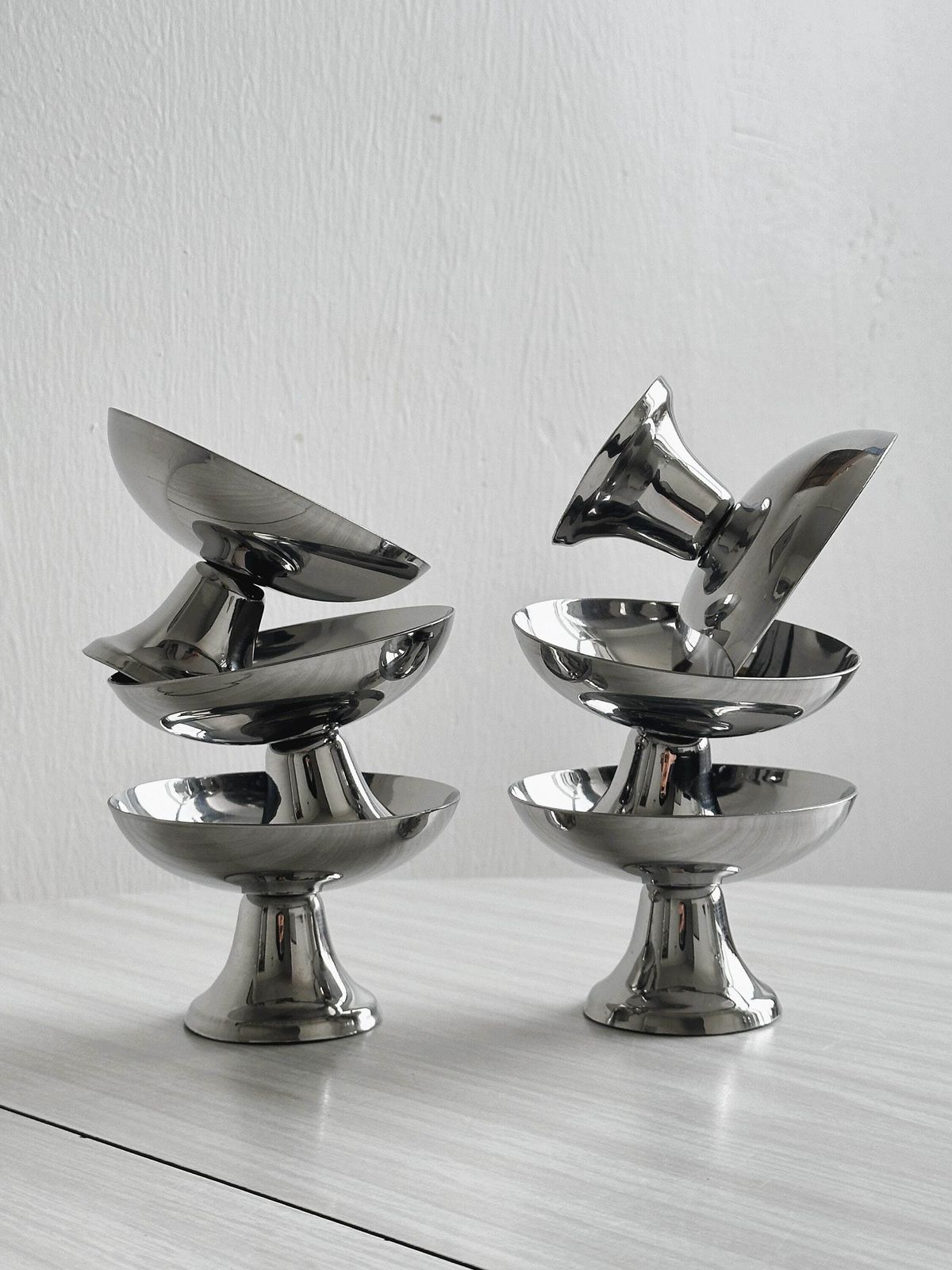6 Stainless Steel Footed Bowls, French Made, Metal Tableware, Stainless Steel Bowl, Dessert Set, Vintage Gift, Letang Remy Style