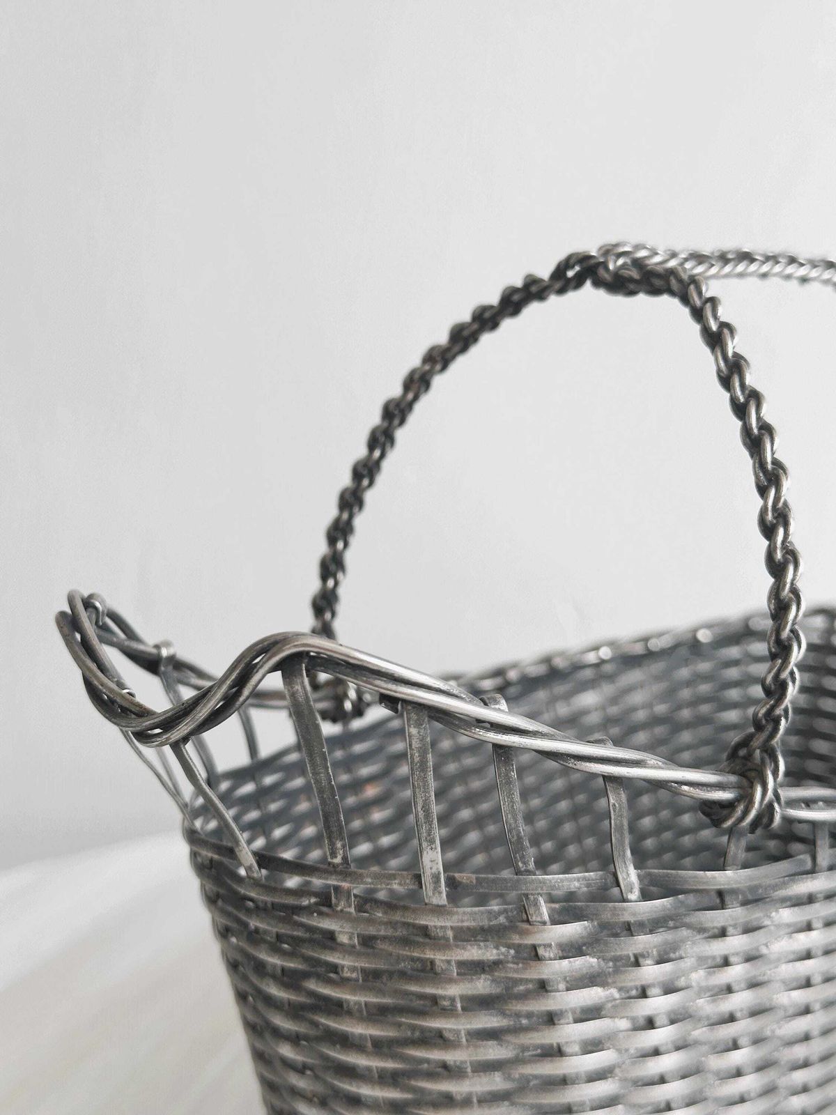 Woven Metal Wine Basket, Elegant Bottle Holder, Table Accessory, Retro Decoration, Table Art, Gift For Wine Lover photo for sale