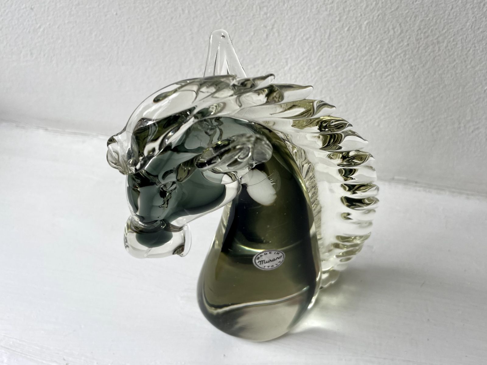 photo vinterior Vintage Mid Century Murano Glass Grey Horse Head Figure Sculpture Made In Italy