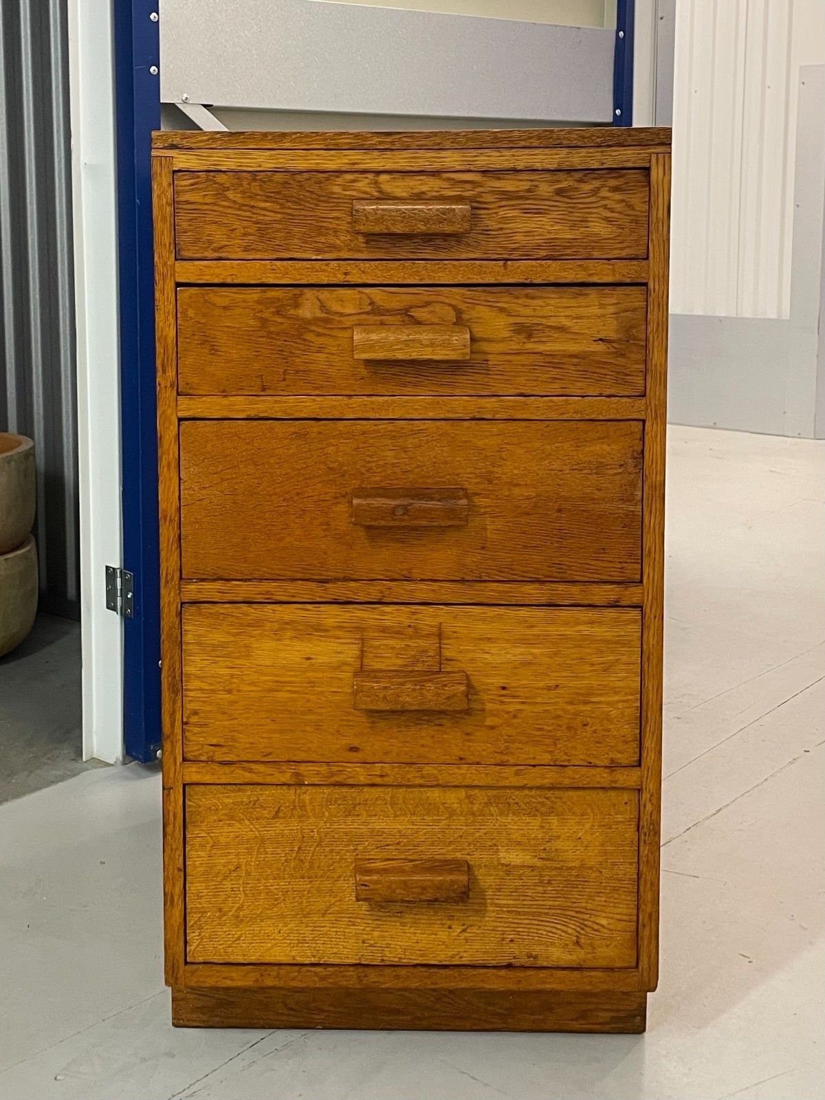 Vintage Mid Century Rustic Oak 5 Drawer School Office Chest Industrial Storage photo furniture