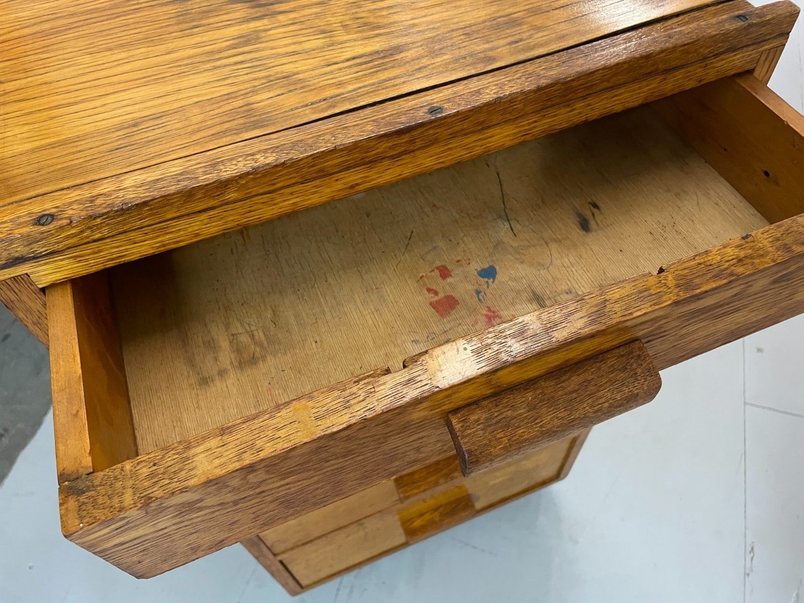 250.0 Vintage Mid Century Rustic Oak 5 Drawer School Office Chest Industrial Storage photo