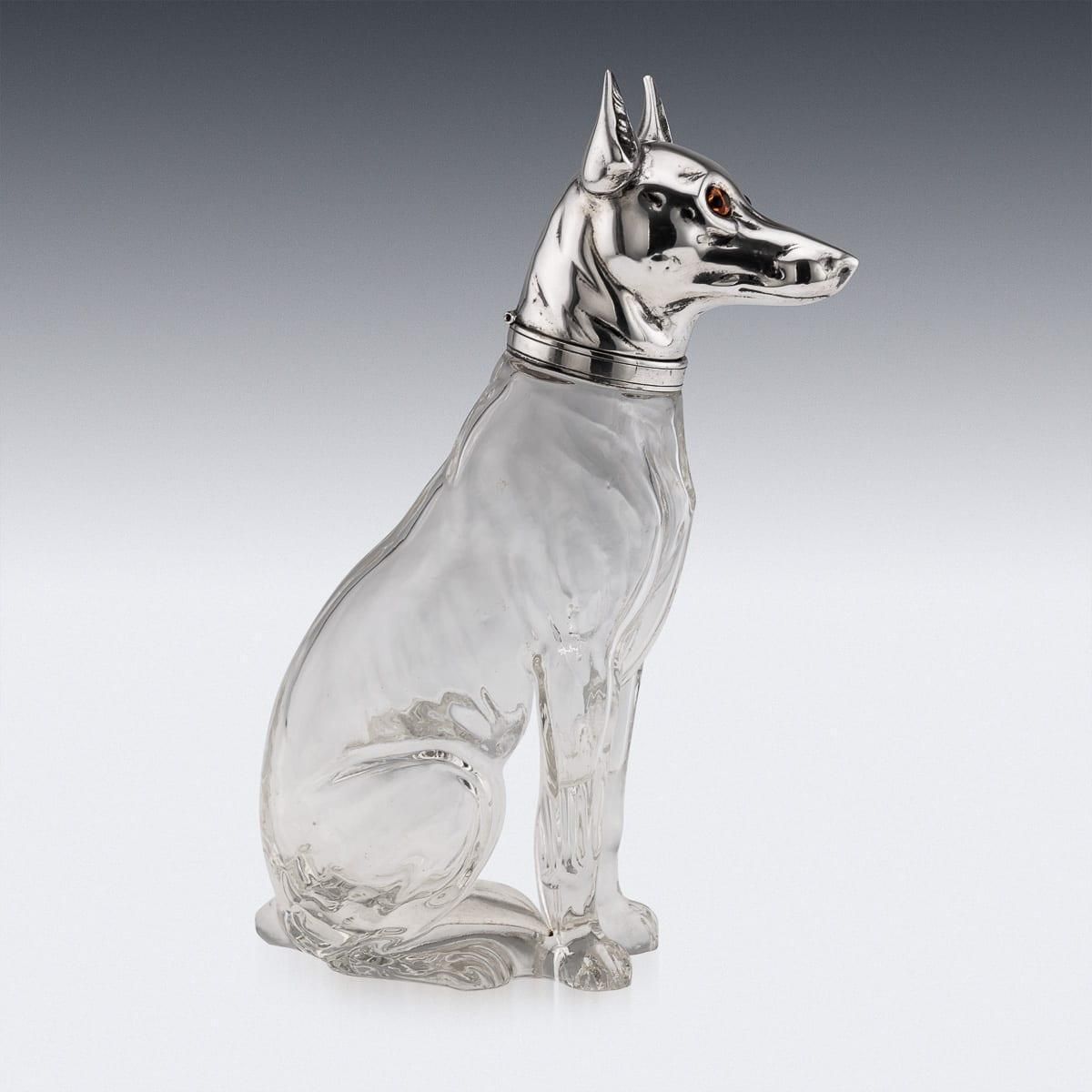20thc Continental Silver Plate & Clear Glass Novelty 'Pinscher' Drinks Decanter photo 1736.0