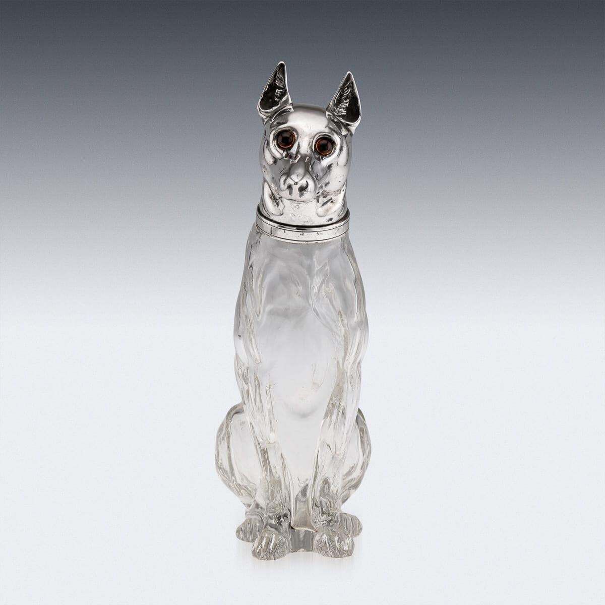 20thc Continental Silver Plate & Clear Glass Novelty 'Pinscher' Drinks Decanter photo vinterior