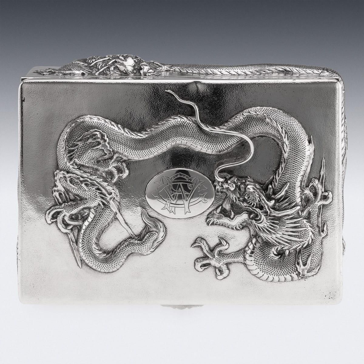 Antique 20thc Chinese Solid Silver Dragon Cigar Box, Shanghai, Zeewo C.1900 photo buy