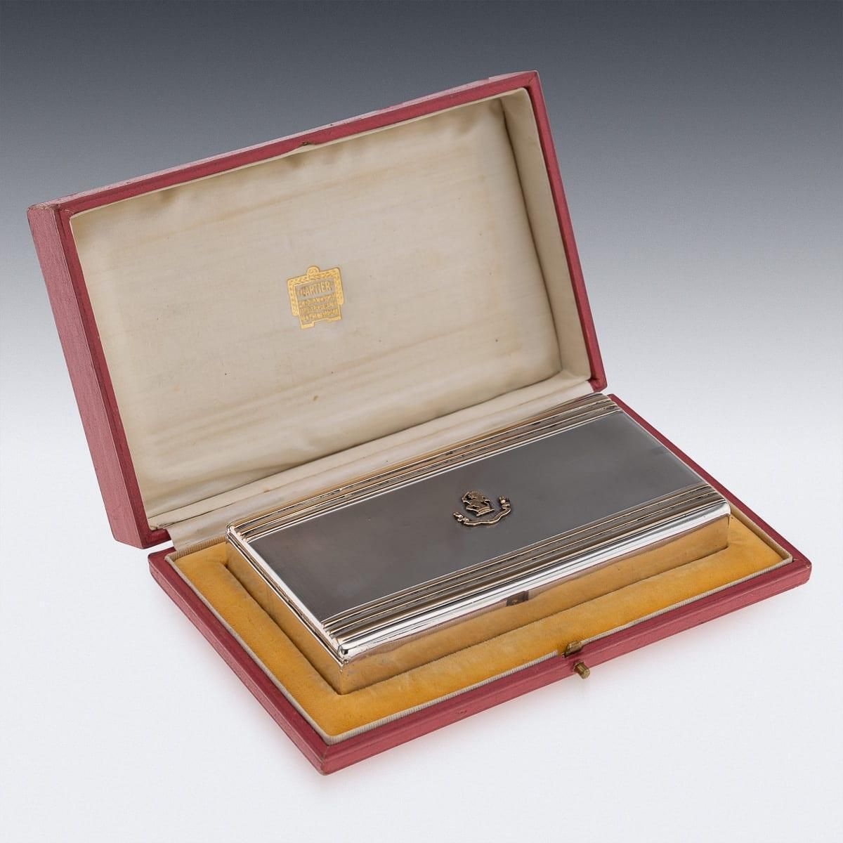 20thc English Solid Silver & 9k Gold Cigar Case By Cartier Of New Bond St C.1929 photo for sale