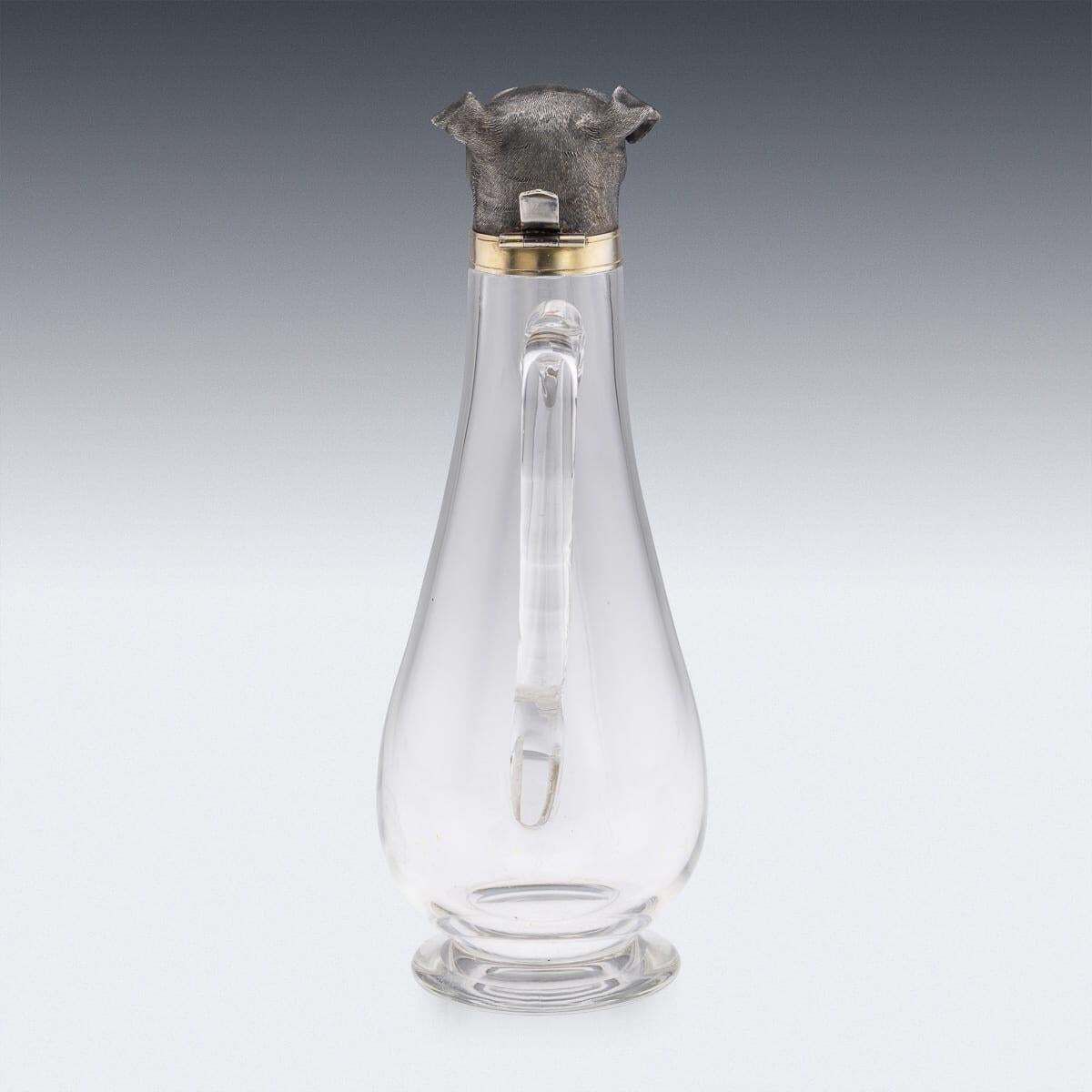 Antique 19thc Victorian Solid Silver & Clear Glass Novelty Dog Claret Jug C.1884 photo Home Decor