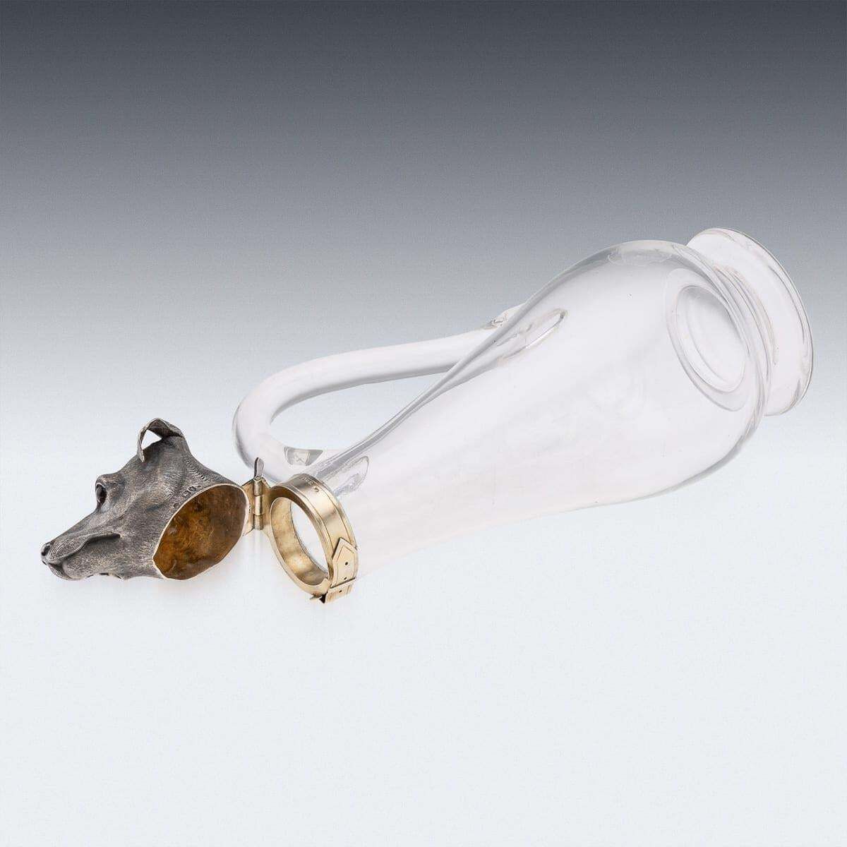 Antique 19thc Victorian Solid Silver & Clear Glass Novelty Dog Claret Jug C.1884 photo buy
