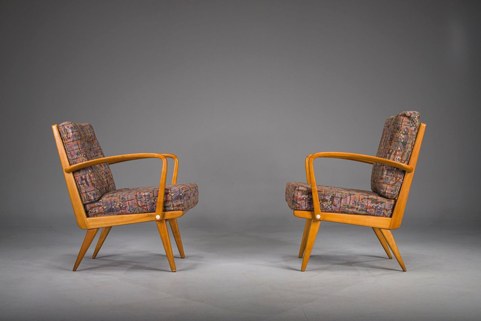Vintage Cherrywood And Wool Armchairs From Knoll Antimott, 1950s 1960s, Set Of 2 photo 701.0
