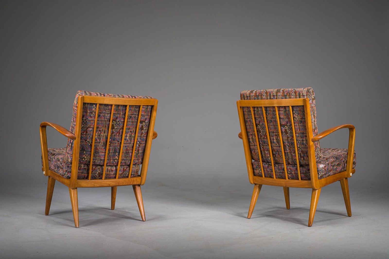 photo for sale Vintage Cherrywood And Wool Armchairs From Knoll Antimott, 1950s 1960s, Set Of 2
