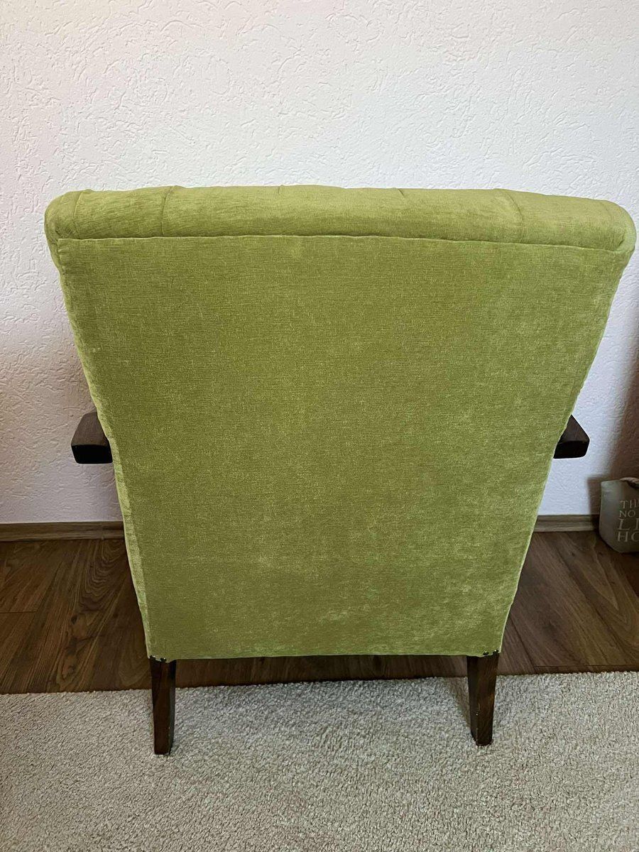 Art Deco Walnut And Green Velvet Armchair, Central Europe, 1930s photo furniture