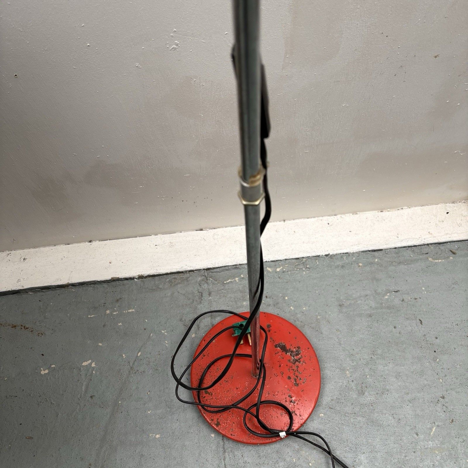 Vintage Floor Lamp On Red Metal Base With Black Plastic Fittings, 1970s photo vintage