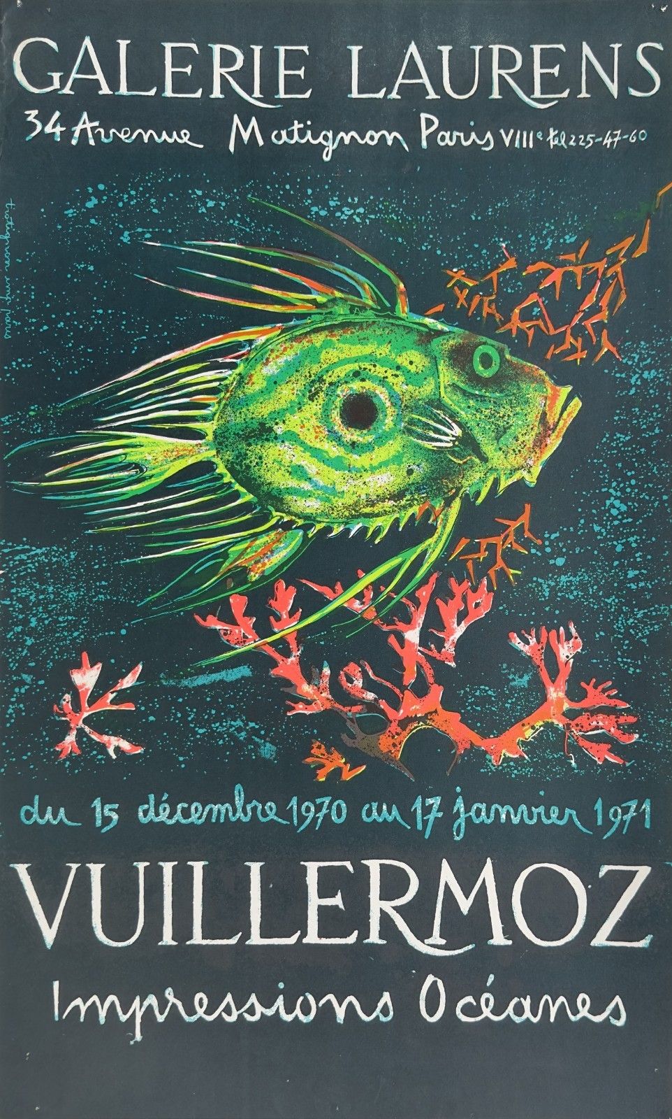 Louis Vuillermoz Poster Poster Poster Lithograph Gallery Laurent Paris Ocean 1971