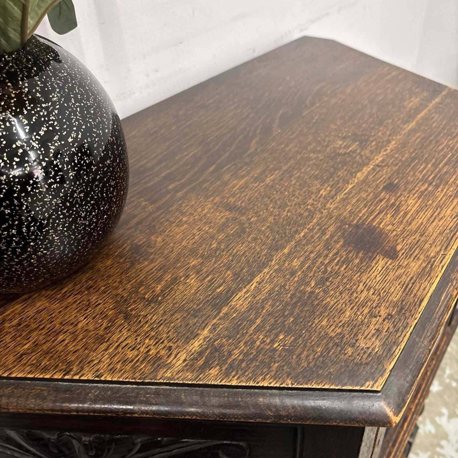 Vintage Oak Credence Table With Barley Twist Legs photo vinterior