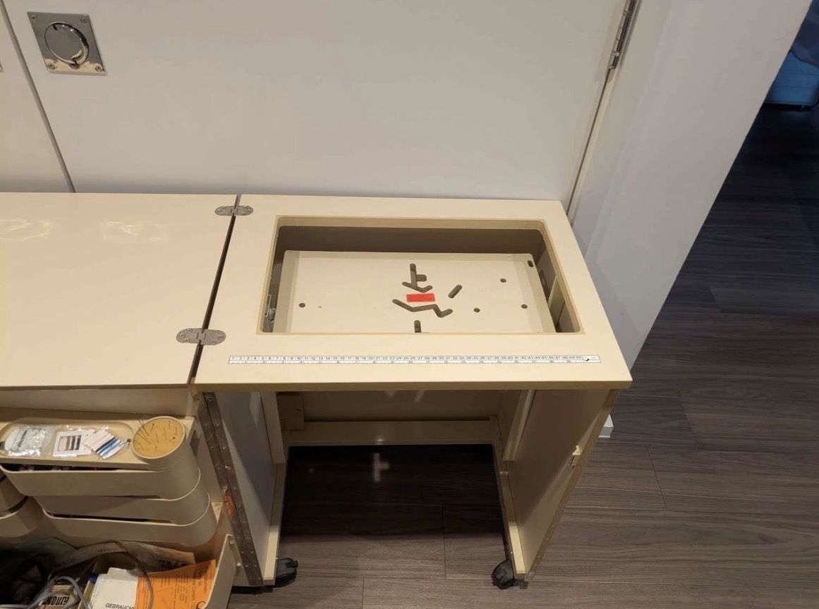 Horn Sewing Cabinet With Fold Out Worktop & Drawers – Beige photo Furniture
