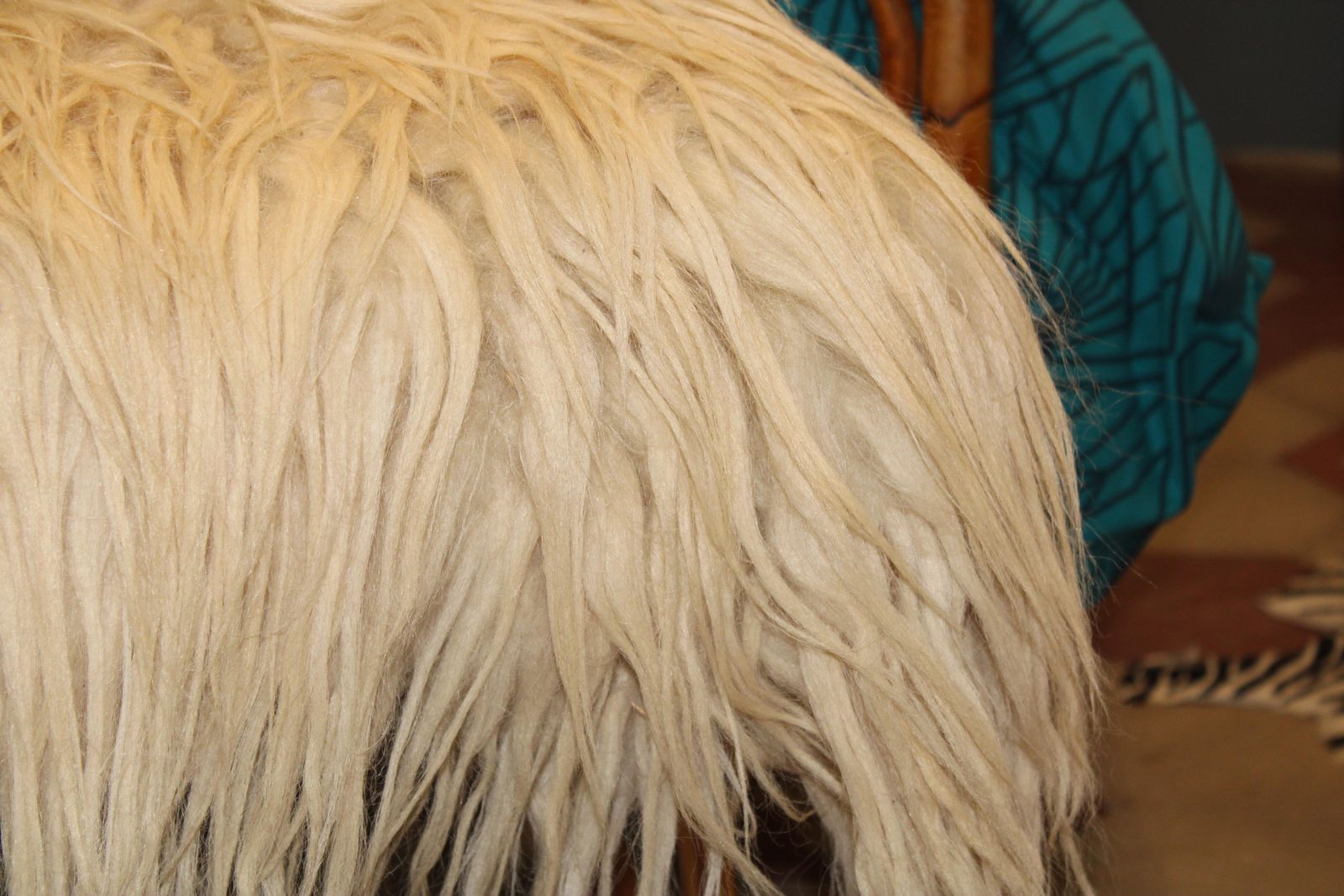 Large Mid Century Stool With Brass And Natural Sheep's Wool Feet photo vinterior