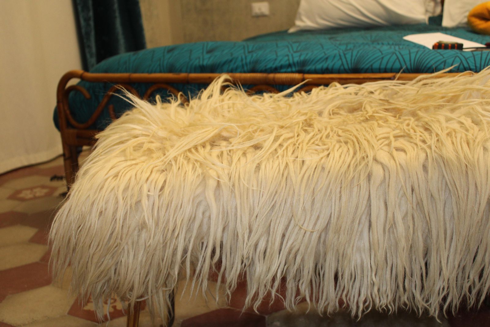 Large Mid Century Stool With Brass And Natural Sheep's Wool Feet photo buy
