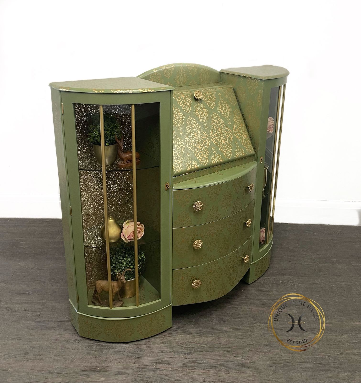 Furniture Green And Gold Art Deco Style Bureau/ Display Cabinet photo