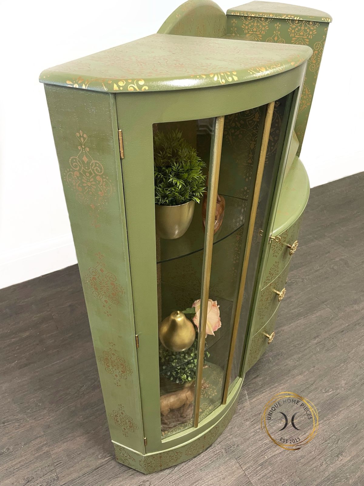 photo vinterior Green And Gold Art Deco Style Bureau/ Display Cabinet