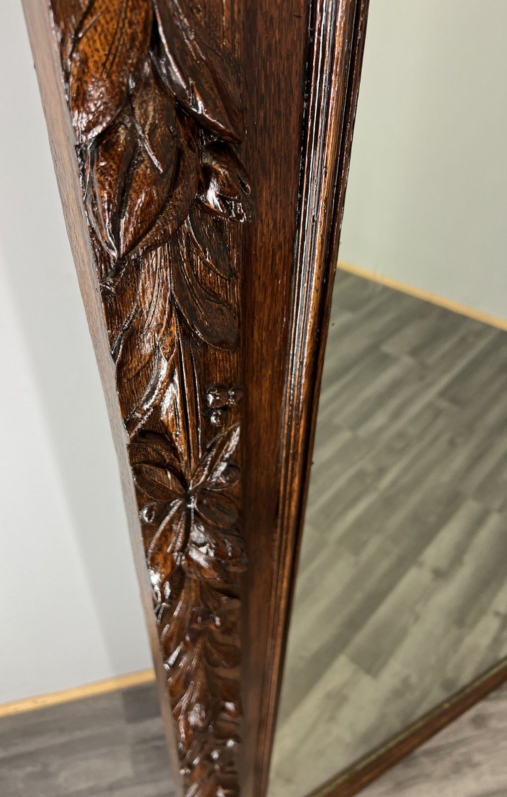 Antique French Oak Wall Mirror With  Carved Frame Wall Decor 197cm  Lot 4352 photo 999.0