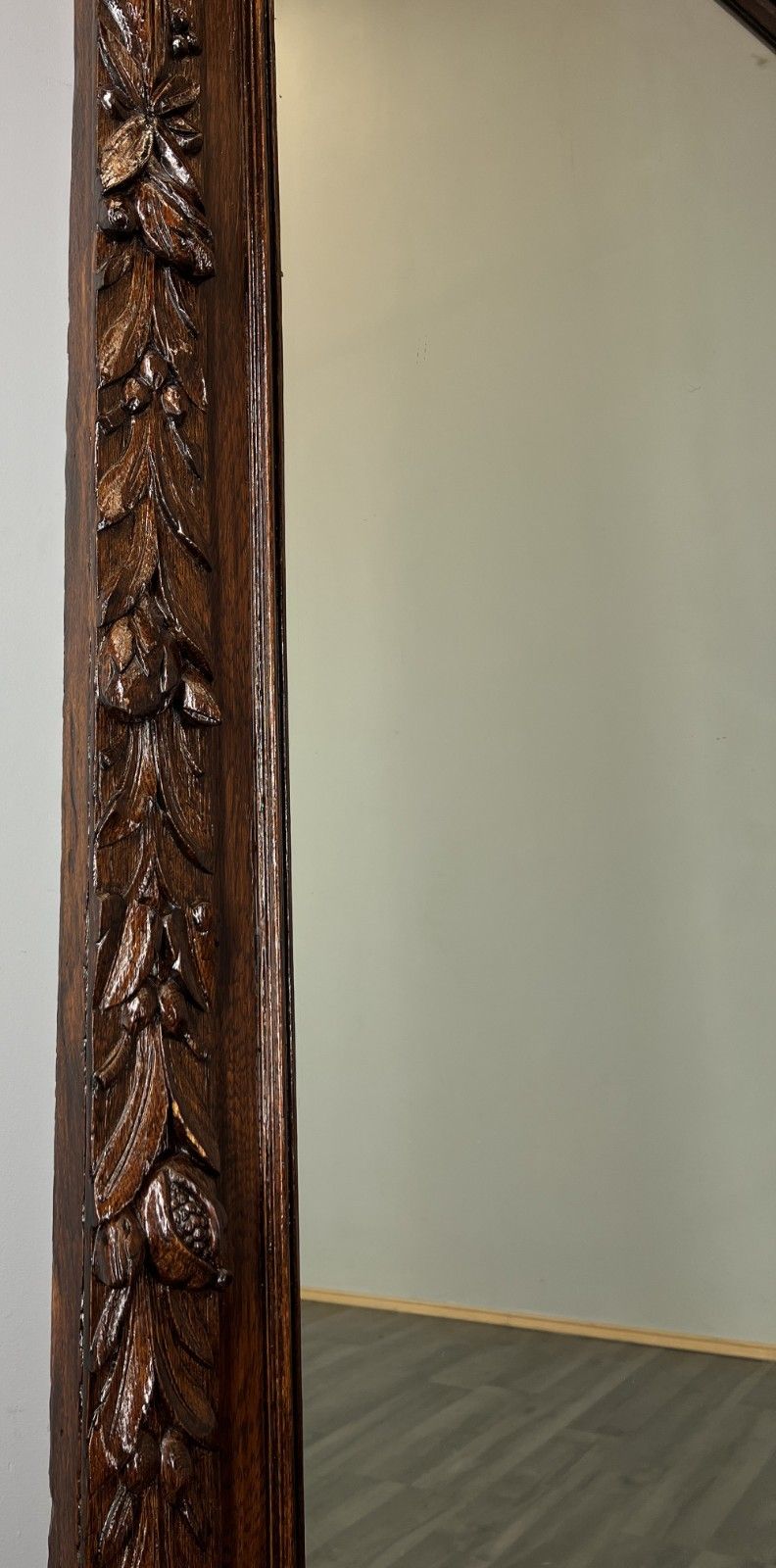 999.0 Antique French Oak Wall Mirror With  Carved Frame Wall Decor 197cm  Lot 4352 photo