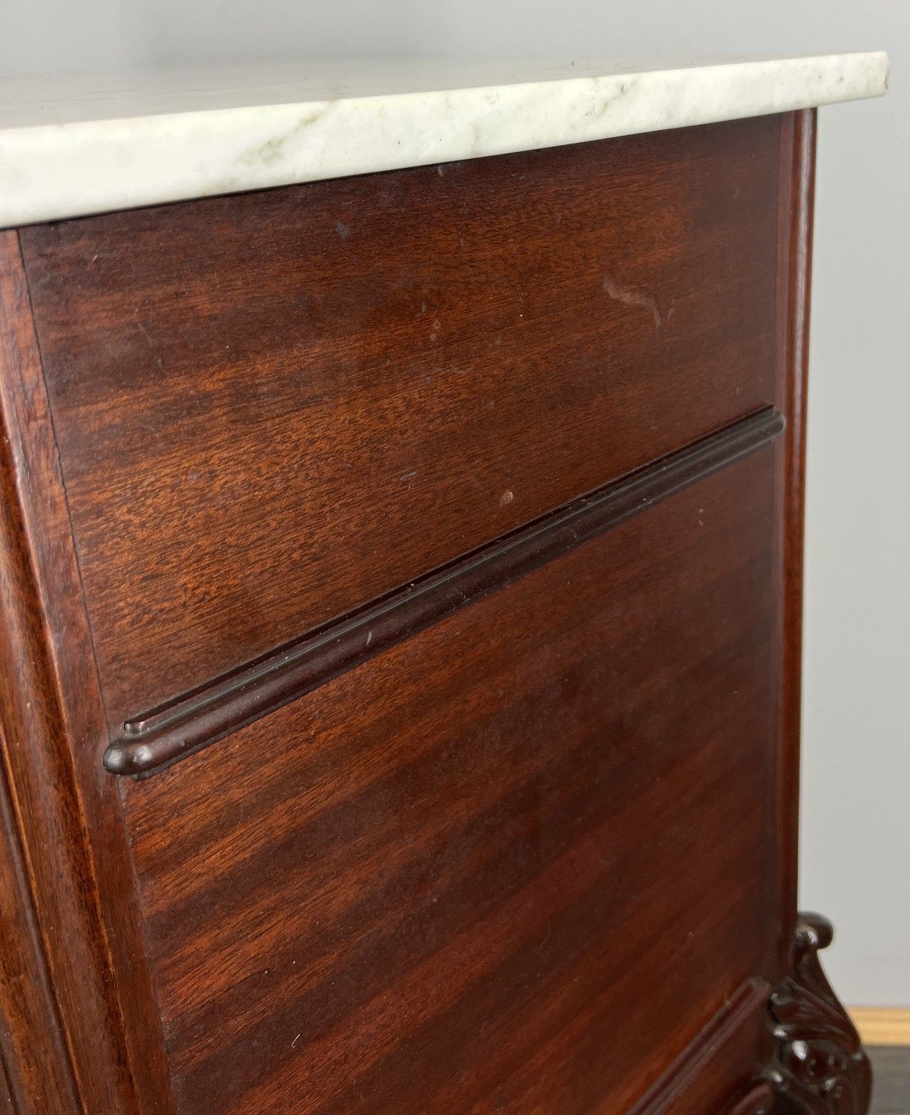 photo furniture Bedside Table Antique French Marble Top Walnut Carved Cabinet Lot 4334