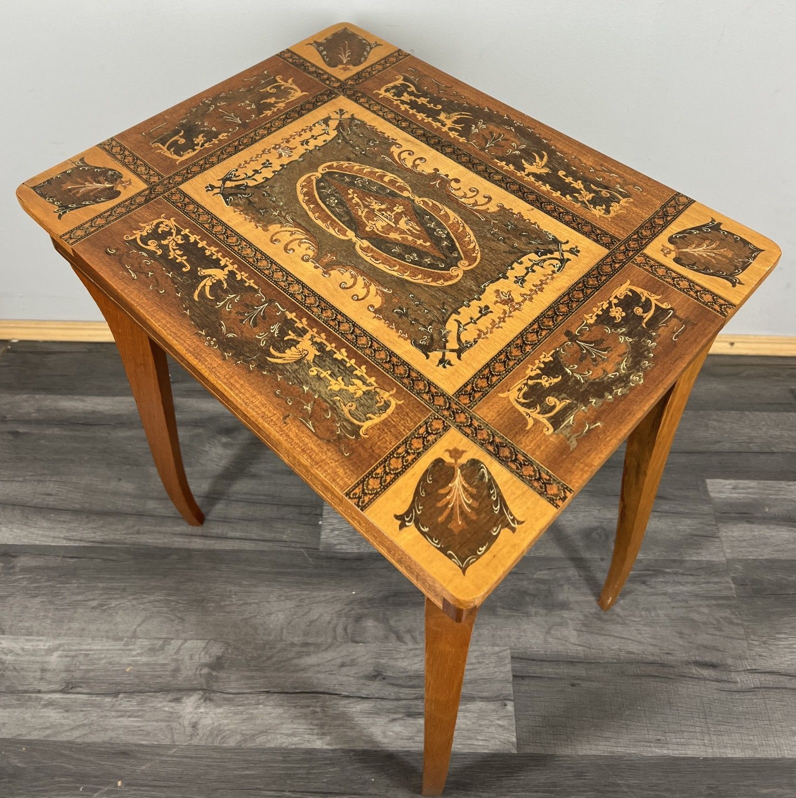 Vintage French Jewellery Table Marquetry Inlaid Music Box Cabinet Lot 4259 photo for sale