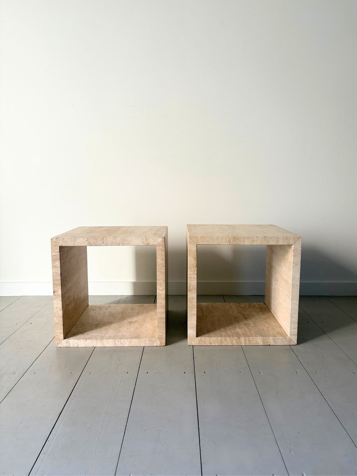 Travertine Marble Cube Tables Vintage 20th Century Italian Side Table Stools, Set Of Two photo Furniture