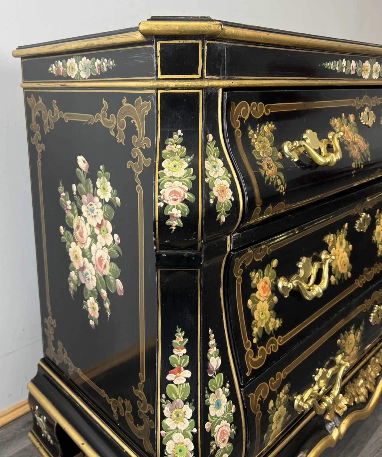 Furniture Cabinet Vintage French Style Painted Floral 3 Drawer Chest Sideboard Lot 4397 photo