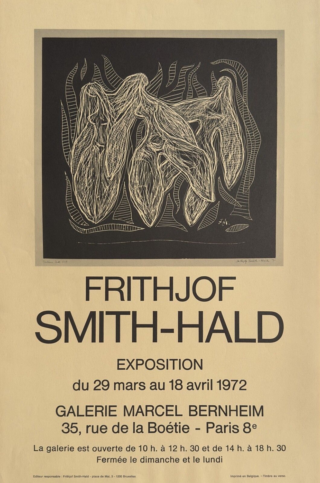 Frithjof Smith Hald Poster Poster Exhibition Woodcut Expo Paris 1972 Bernheim