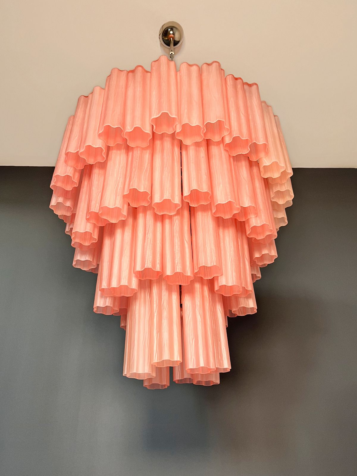 Huge Vintage Murano Glass Tiered Chandelier   80 Pink Etched Glass Tubes photo buy