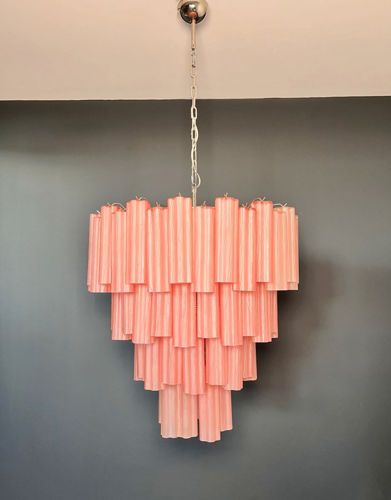 photo for sale Huge Vintage Murano Glass Tiered Chandelier   80 Pink Etched Glass Tubes
