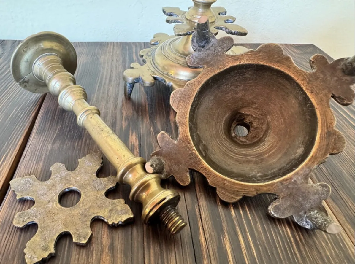 Rare Pair Of 16th Century Renaissancebronze Candlesticks From Bohemia photo vinterior