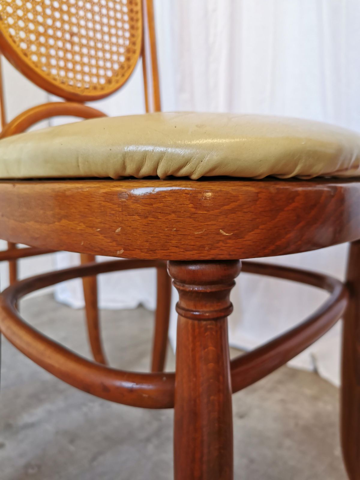 Set Of 4 Vintage Bentwood Dining Chairs: Cane Back, Leather Seat, Thonet Style photo vintage