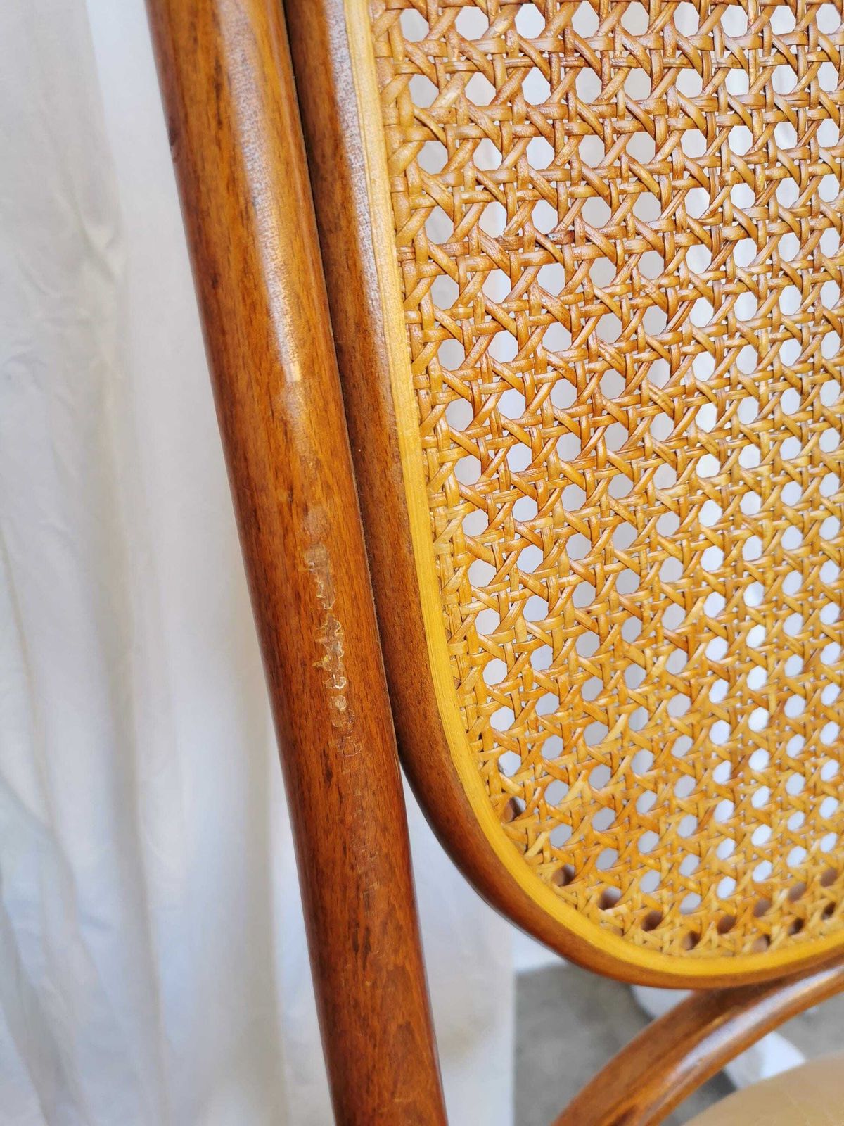 photo vinterior Set Of 4 Vintage Bentwood Dining Chairs: Cane Back, Leather Seat, Thonet Style