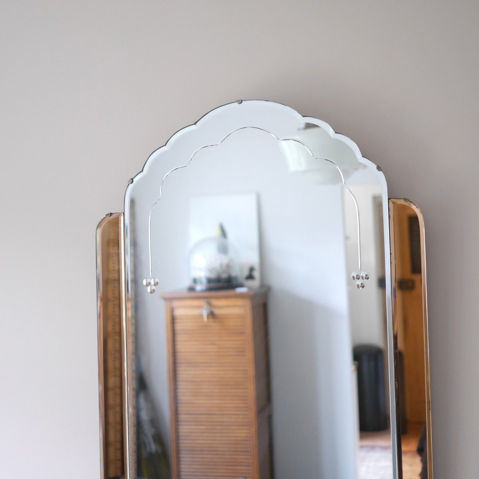 Large Art Deco Vintage Peach Skyscraper Mirror Original 1930s #102999 photo vintage