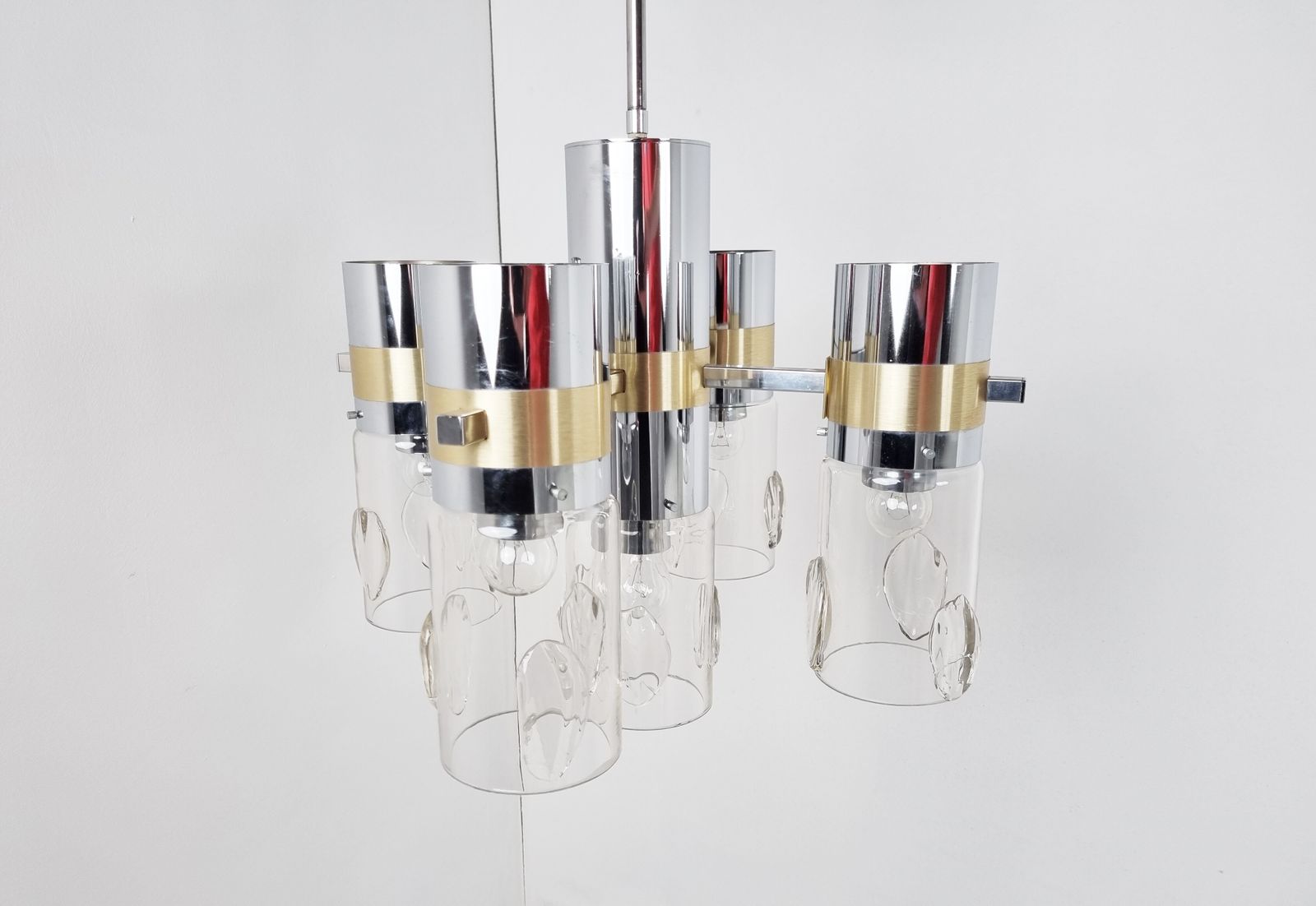 Vintage Italian Glass And Chrome Chandelier, 1970s photo vintage