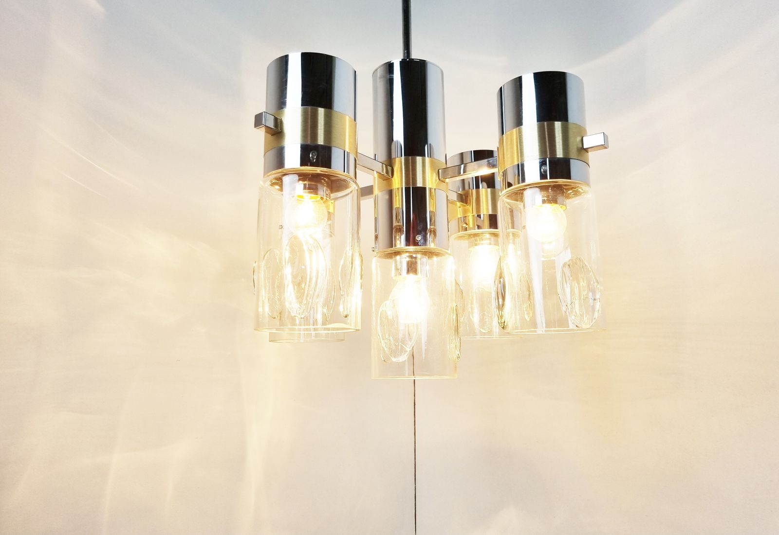 Lighting Vintage Italian Glass And Chrome Chandelier, 1970s photo